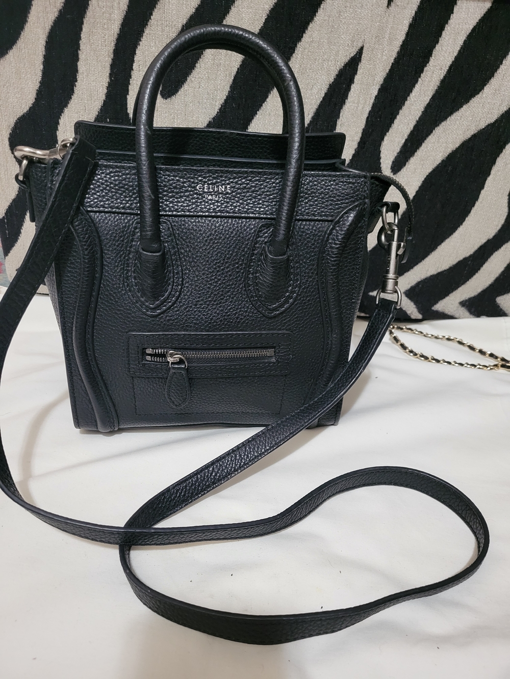 Celine Black Pebbled Calfskin Nano Luggage Tote...Coded. No COA.